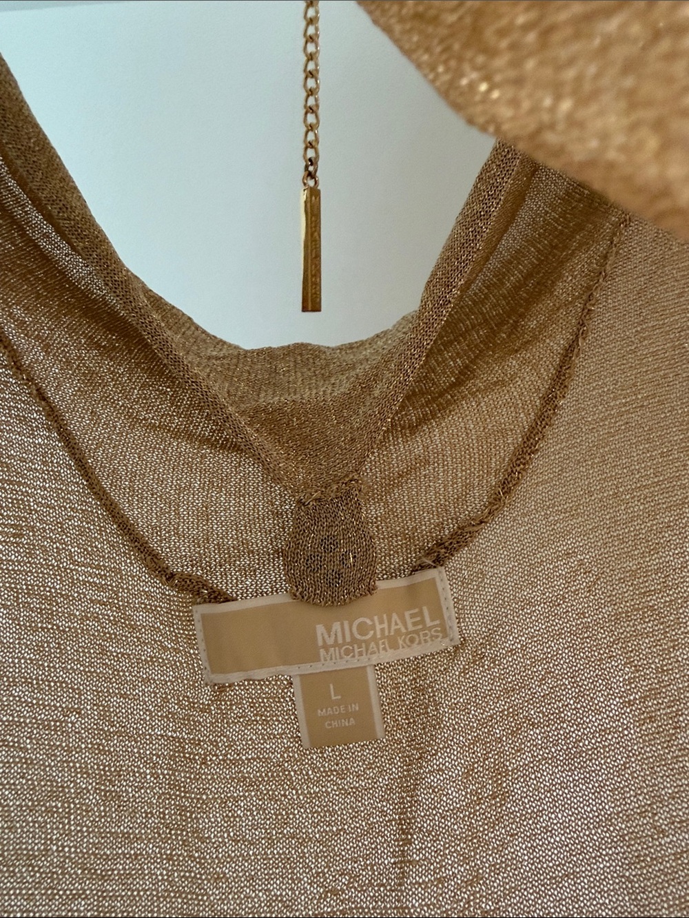 Michael Kors Shimmery Gold Knit Shell with Chain Accent